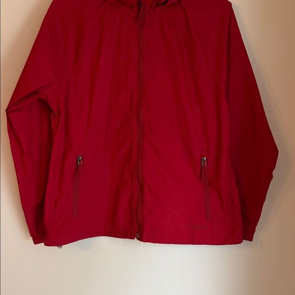 L.L. Bean Windbreaker Rain Light Jacket Hooded red Nylon Women's Size Small EUC - Picture 3 of 7